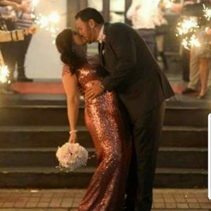 Badgley Mischka pink sequin dress